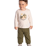 Conj. camiseta manga longa malha bege + calça veludo cotelê verde militar