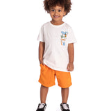 Conj. camiseta manga curta off white surf + bermuda moletinho laranja