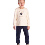 Conj. camiseta manga longa suedine bege + calça piquetom marinho