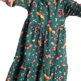 Vestido manga longa malha borboletas verde