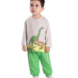 Conj. camiseta manga longa mescla dinos + calça moletinho verde
