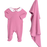 Kit maternidade macacão + mantinha peluciada rosa