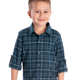 Camisa manga longa xadrez verde petróleo