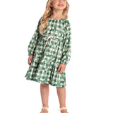 Vestido manga longa verde margaridas malha modal