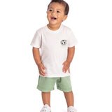 Conj. camiseta manga curta off white futebol + bermuda moletinho verde
