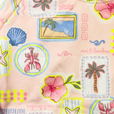 Conj. praia blusa cropped manga longa + calcinha selos rosa-claro