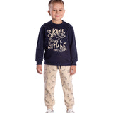 Conj. moletom casaco marinho + calça estampada skate