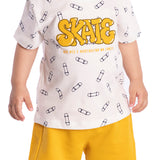 Conj. camiseta manga curta off white skate + bermuda moletinho amarela