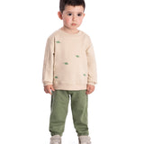 Conj. casaco moletinho bordado dinos + calça verde texturizada