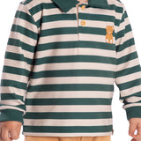 Conj. casaco polo listrado verde + calça piquetom caramelo