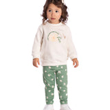 Conj. casaco moletom bordado + calça legging malha modal estampada verde