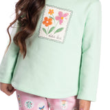 Conj. moletom casaco verde + calça estampada selos