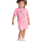 Conj. blusa manga curta boto-cor-de-rosa + shorts moletinho rosa