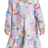 Vestido manga longa cachorrinhos malha modal