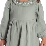 Vestido manga longa gola bordada verde