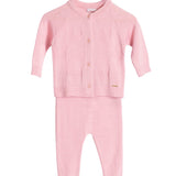Conj. casaco corações + calça tricô rosa