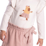 Conj. blusa manga longa capivara + shorts-saia veludo cotelê rosa