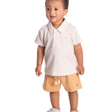 Conj. pólo linho + bermuda malha caramelo