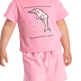 Conj. blusa manga curta boto-cor-de-rosa + shorts moletinho rosa