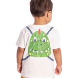 Conj. camiseta manga curta off white mochila diversão + bermuda tactel amarela