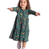 Vestido manga longa malha borboletas verde