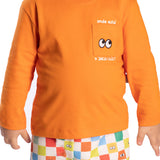 Conj. camiseta manga longa laranja + calça moletinho colorida