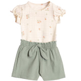 Conj. body floral + shorts verde