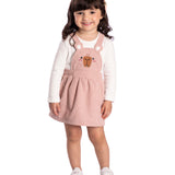 Conj. salopete de veludo cotelê rosa capivara + blusa manga longa