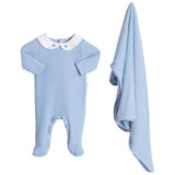 Kit maternidade macacão + mantinha peluciada azul