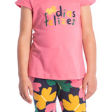 Conj. blusa manga curta rosa + calça legging borboletas coloridas