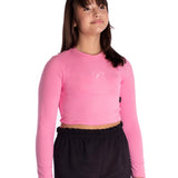 Blusa juvenil manga longa malha canelada rosa