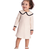 Vestido manga longa em tweed bege