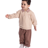 Conj. moletom casaco polo bege + calça marrom