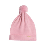 Touca de tricô rosa com pompom