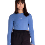 Blusa juvenil manga longa malha canelada azul