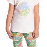 Conj. blusa manga curta off white + calça legging malha modal estampada
