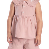 Conj. bata sem manga gola redonda bordada + shorts