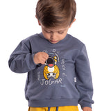 Conj. moletinho casaco azul onça pintada + calça moletinho amarela