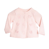 Casaco tricô rosa com aplique borboletas de organza
