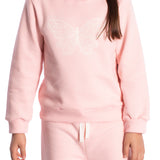 Conjunto moletom casaco rosa borboleta + calça wide leg rosa