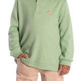 Conj. camiseta manga longa suedine verde + calça sarja cáqui