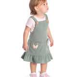Conj. salopete com bolso de coração bordado borboleta + blusa rosa