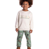 Conj. moletom casaco off white natureza + calça estampada verde