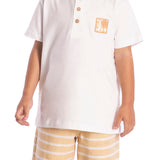 Conj. camiseta manga curta off white + bermuda linho listrada