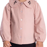Conj. blusa manga longa gola bordada rosa + calça legging suede preta