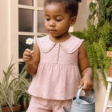 Conj. bata sem manga gola redonda bordada + shorts