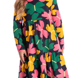 Vestido manga longa malha borboletas coloridas