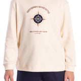 Conj. camiseta manga longa suedine bege + calça piquetom marinho