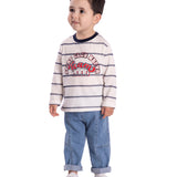 Conj. camiseta listrada manga longa + calça jeans