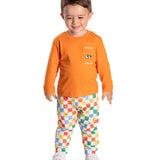 Conj. camiseta manga longa laranja + calça moletinho colorida